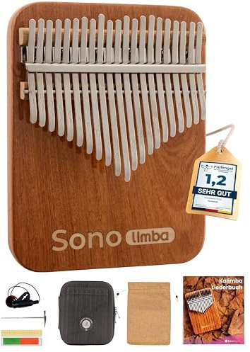 Sonodrum Kalimba Sonolimba mit 21 Schlüsseln in C - Dur aus Korallenholz. Daumenklavier inkl. Set mit Liederbuch, Schutztasche, Stimmhammer und weiteres. Kalimba Instrument für Kinder und Erwachsene
