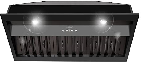 Akicon Range Hood Insert 36 Inch, Ultra Quiet, Powerful Suction Built-in Kitchen Vent Hood, Matte Black Stainless Steel Ducted Stove Hood with Dimmable LED Lights, 3-Speeds 600CFM