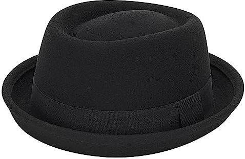 JowTreex Pork Pie Chapeau melon pour homme et femme – Chapeau porkpie en feutre avec bande (S-M), Noir , M