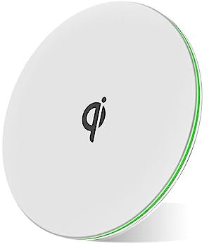 MMOBIEL Cargador Inalámbrico 15W Qi Charger- Inductive Carga Wireless Charger Pad Compatible con Samsung y iPhone Charger - También Compatible con AirPods y Galaxy Buds - Cargador Inalámbrico – Blanco