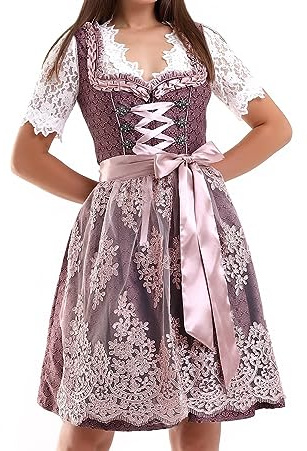 Lifos 0300 Dirndl Germandress 2 st. Oktoberfest storlek 34 till 52, Vinröd-rosa, 46