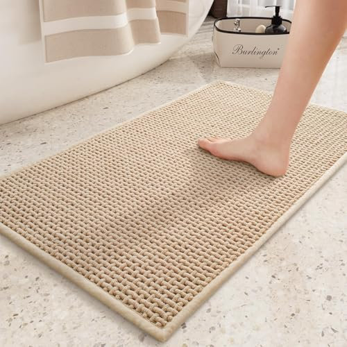 COLOR&GEOMETRY Ultraweicher Badteppiche rutschfest Waschbar, 60 x 90 cm Chenille Absorbierende Badvorleger Badezimmerteppich Schnelltrocknend, Beige Badematte für Badezimmer, Dusche, Badewanne