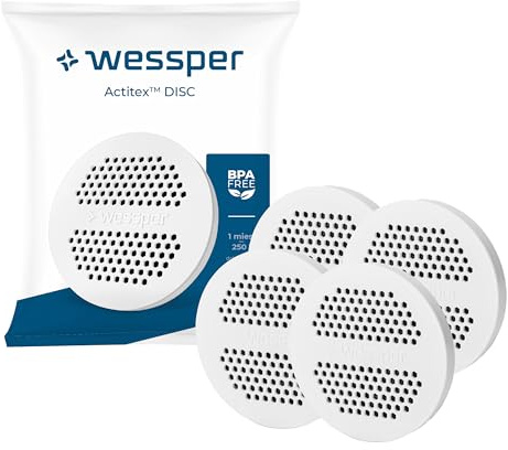 Wessper Disc Filter für Trinkflasche und Kanne, Wasserflasche filter mit Aktivkohle, Reduzierung von Chlor und SchwermetalleErsatz für Brita Microdisc Flaschen und Karaffen - 4 Stück