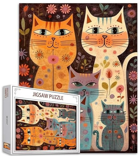 Tucocoo Cats Puzzles for Adults 1000 Pieces, Abstract Flowers Animals Artwork Jigsaw Puzzle 20 x 27 Inches Colorful DIY Puzzles for Home Wall Decoration Gifts, Family Puzzle Perfect for Game Nights