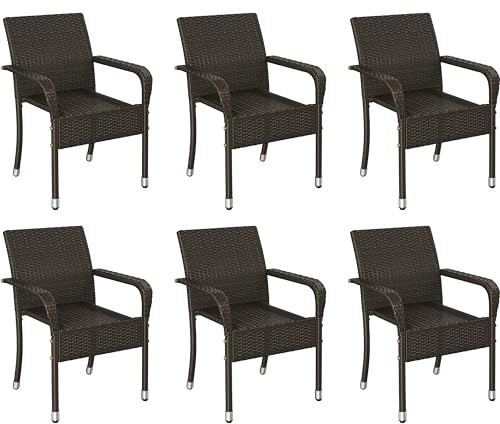 Yaheetech Set di 6 Sedie Impilabili in Rattan Sedia da Giardino con Braccioli Piedini Regolabili e Schienale per Giardino Balcone PatioTerrazza Marrone