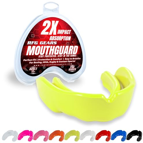 Mouthguard, Adult and Junior Gum Shield Slim Fit with Case for Boxing, Martial Arts, Judo, MMA, Rugby, Karate, Hockey and Other Contact Sports (Yellow Lime, Adults (11+))