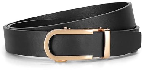 JasGood Cintura da donna con fibbia automatica, larghezza 3,1 cm, cintura in pelle per jeans e pantaloni con fibbia scorrevole dorata, S:95cm(Taillengröße 66-75cm)