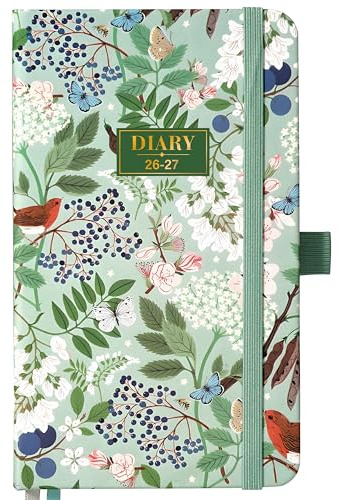 FULLVINTAGE 2026-2027 Pocket Diary - A6 Diary 2026-2027 Week to View, August 2026 - July 2027, Pocket Diary 2026-2027 with Pen Loop, Back Pocket, Hard Cover, Elastic Closure, 16×10×1.5 cm