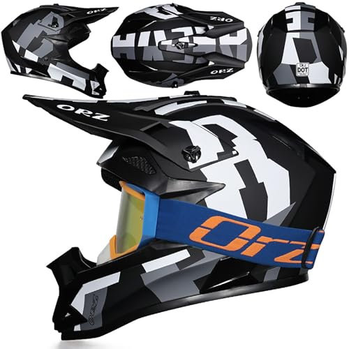 WMDMJT Casco da Motocross Integrale Nero Bianco con Occhiali, Casco Moto Fuoristrada Unisex per Adulti E Giovani, Imbottitura Rimovibile, MTB BMX Cross Enduro Scooter,Black2-M