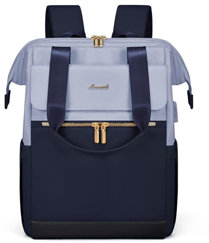 LOVEVOOK Rucksack Blau, Moderner Laptop Schulrucksack, Schultasche Teenager Backpack Women Elegant Tagesrucksäcke Handtasche 2 in 1, 17,3 Zoll für Uni Büro Arbeit, Hellblau & Marineblau