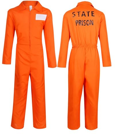 BSBUY Disfraz Preso Naranja Hombre, Set de 6 Mono Preso con Esposas y Marca, Disfraz de Convicto Adulto, para Fiestas de Ladrones, Halloween y Carnaval, XL-(B)