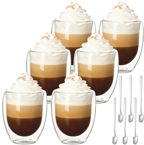 Axincardarm 6 Pcs Double Walled Glass Coffee Cups Double Glass Mugs 350 ml
