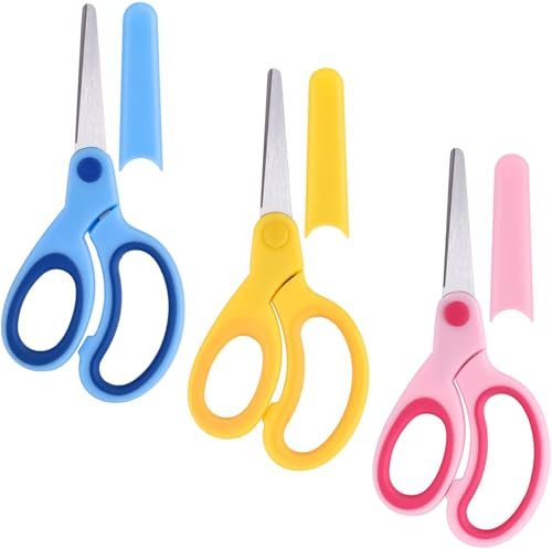 Teouuas 3 Pièces Ciseaux pour Enfants Gauchers, Pointe émoussée Ciseaux de Sécurité Enfants en Acier Inoxydable avec Protection, Poignée Ergonomique, Parfaits pour la Maison et l'école, 14.5CM