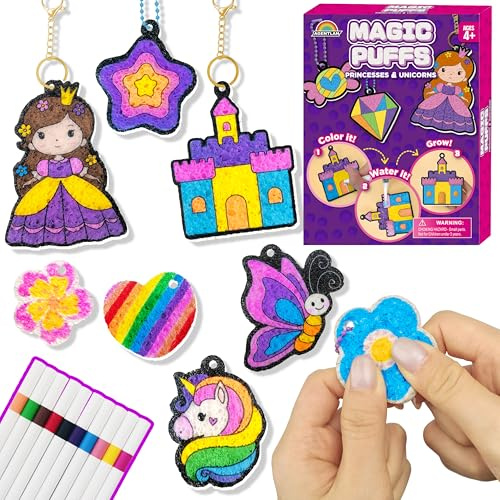 AGENTLAN Magic Puff Kit for Kids, 3D Art Kit with Unicorn & Princess, Craft Stuff for Kids, Foam Texture Paint Set, Easy DIY Crafts Gift for Girls & Boys Ages 4, 5, 6, 7, 8, 9