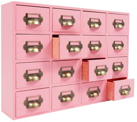 Lightakai Armario farmacéutico con cajones, 16 cajones de farmacia vintage, botiquín de madera, organizador de cajones de escritorio, para especias, medicamentos, joyas, artesanía