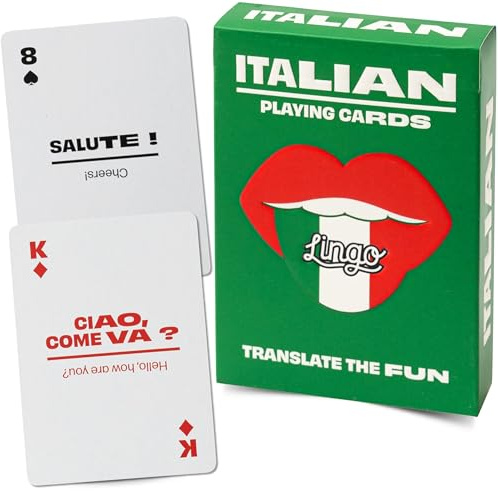 Lingo Juego de cartas | Juego de aprendizaje de idiomas | Divertido mazo de tarjetas visuales para aumentar las habilidades de vocabulario y pronunciación (italiano)