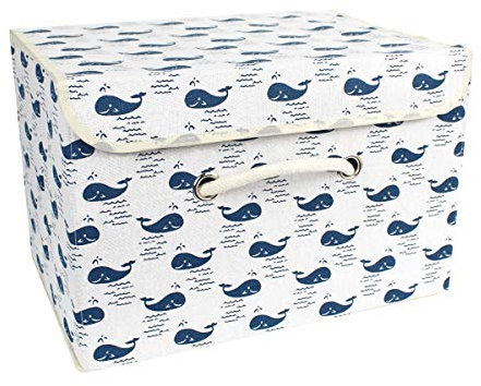 Storage Boxes Storage Container, Large Capacity Foldable Storage Basket with Handle Cube, Cotton Fabric Storage Compartment with Lids, Laundry Organizer for Clothes/Toys/Books 38*25*25cm, whale