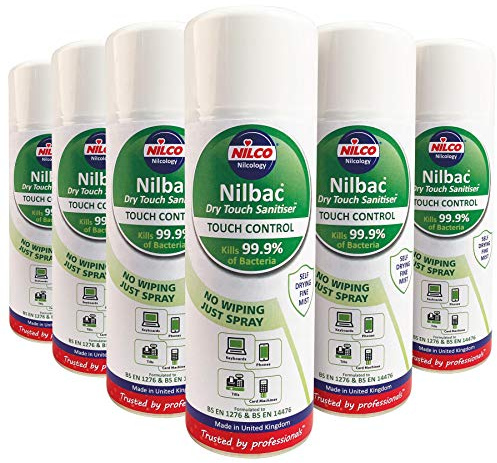 Nilco Nilbac® Dry-Touch Sanitiser Touch Control Antibacterial Aerosol Spray, 400 ml