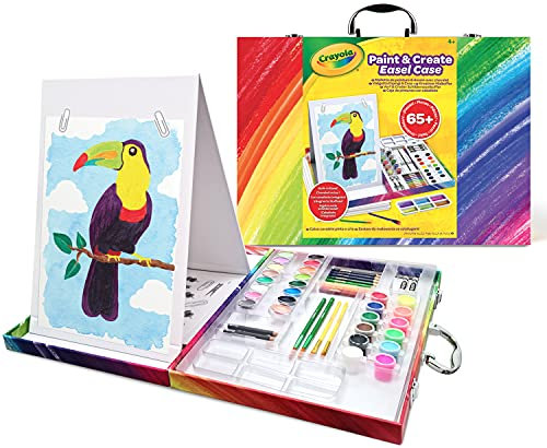 CRAYOLA - Paint & Create Malkoffer, Kreativset für Kinder ab 4 Jahren mit Aquarellfarben, Buntstiften, Pinseln, Staffelei & Aquarellpapier, ideal zum Malen & Gestalten, 04-1169