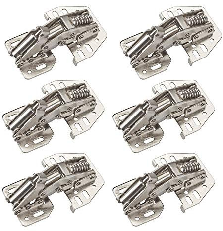 6 Stück JUNKER Aufschraubscharniere 90° mit SoftClose und Montageanschlag (Stahl, vernickelt, verstellbar) Gelenkscharnier zum Anschrauben