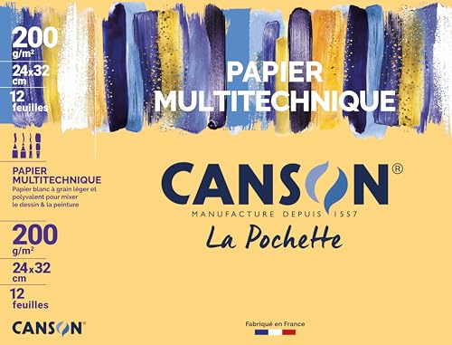 CANSON - Pochette 12 feuilles de papier multitechnique 24x32cm - 200g/m²