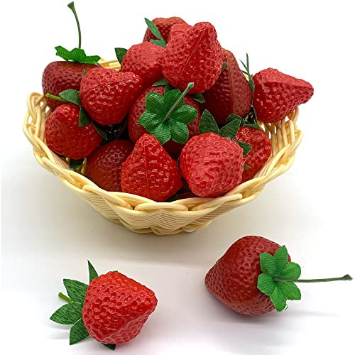 DHER Deko Obst KüNstliche Lebensechte Kunststoff Erdbeere 20 StüCk Simulation Obst Erdbeer Party Obst Modell Kunststoff Erdbeermodell Dekoration Fotografie Requisiten Dekoration Kuchendekoration Obst