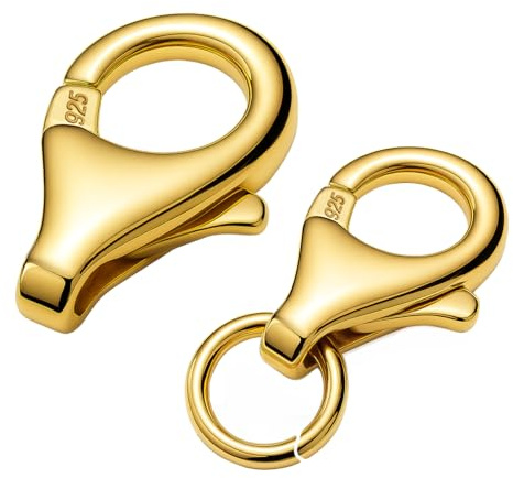 My-Bead Chiusura a moschettone 9 mm (11 mm) Argento 925 placcato oro 18 carati Chiusura per gioielli per collane, bracciali, collane di ricambio e riparazione Moschettone fai da te (1 pezzo)
