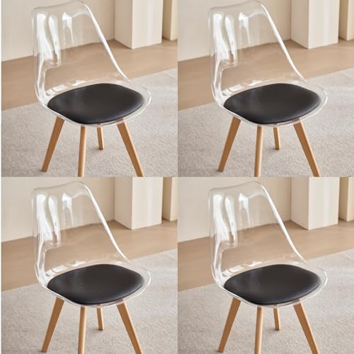 HJhomeheart Lot de 4 Chaises de Salle à Manger Transparentes Modernes, Chaises de Salle à Manger Rembourrées Amovibles, Chaises de Cuisine Design Scandinave (PU-Noir)