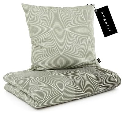 bugatti Bettwäsche 135x200 cm - 100% Baumwolle, Reißverschluss, anschmiegsam, weich & waschbar, Mako Satinbettwäsche Kreise grafisch grün