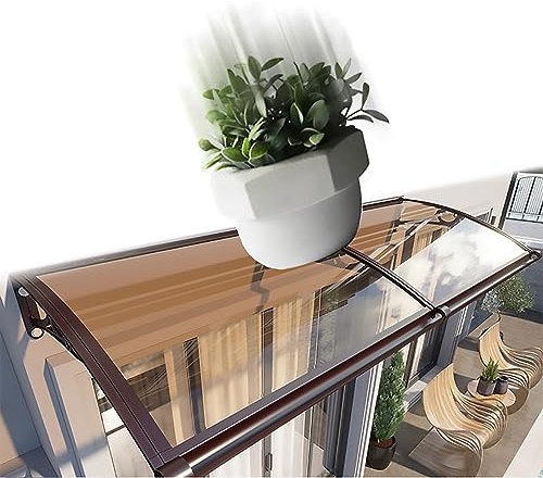 Vordach für Haustür mit Großem Waschbecken aus Aluminiumlegierung,Haustürvordach Pultvordach Gebogene Fenster Markisen Türüberdachung für Fenster Hauseingang Regenschutz (120x450cm/47x177in)