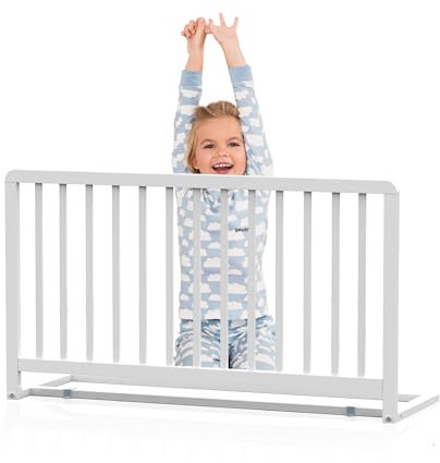Geuther Bettschutzgitter Holz | Idealer Rausfallschutz Boxspringbett, extra hoch | Rausfallschutz Bett für Kinder | Bettgitter, Absturzsicherung Bett | Bett Rausfallschutz Kinder in 110 cm Länge, Weiß
