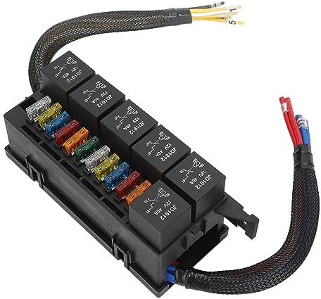 Kit de Bloc de Fusibles et Relais étanche 12 V avec 6 Relais, 11 Fusibles ATC ATO, Support en Z, 2 Couvercles de Verrouillage à Clips, Bloc de Fusibles de Relais à 4 Broches pour