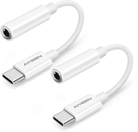 Adattatore per cuffie femmina da USB C a jack da 3,5 mm aggiornato (confezione da 2), adattatore audio per cuffie da USB C a Aux compatibile con iPhone serie 15 Samsung, Pixel, iPad (bianco)