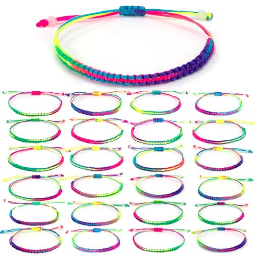 Heveer Bunt Seil Armband Glücksarmband Verstellbar Gewebte Armband Freundschaftsarmband für Damen Herren Kinder Geschenk 24 Stück