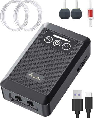 Pawfly Battery Air Pump Aquarium Electric Type-C Rechargeable Oxygen Pump for 35-220 L Fish Tank 3 L/min Portable Silent Aerator Pump with Metal Back Clip for Power Outage and Outdoor Fishing