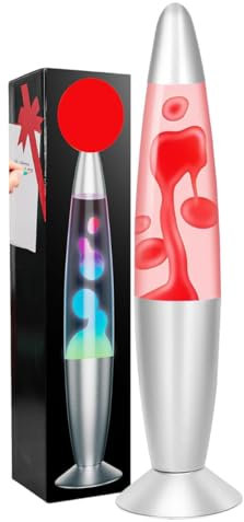 ECOVELO Lava Lamp Magma Lampada LED di Lava in Vetro Lampada Decorativa da Comodino Effetto Rilassante con Base Cromata (Rosso)