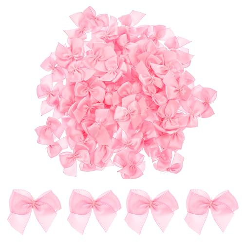 AOZUO 100 fiocchi di raso, 3 x 2 cm, piccoli fiocchi in nastro di raso per fiori, applicazioni fai da te, decorazione per matrimoni, battesimi, comunioni, applicazioni (rosa)