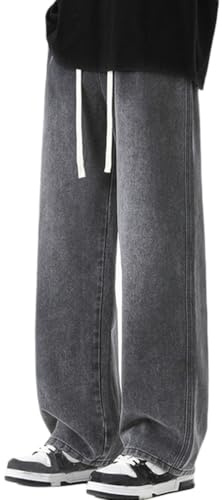 Oanviso Jeans de Ajuste Relajado de Hombre Pantalones Vaqueros Holgados Denim Y2K Moda Hip Hop Adolescentes Pantalone Casuales Elasticos G Gris L