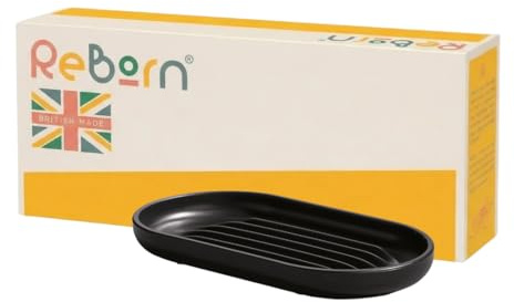 ReBorn Recycled Soap Dish - Bathroom Tidy Soap Tray - With Deep Air-flow Ridges to Help Dry Soap Quickly - Easy to Clean - Made in Britain from Recycled Materials (Graphite Black, Soap Dish)