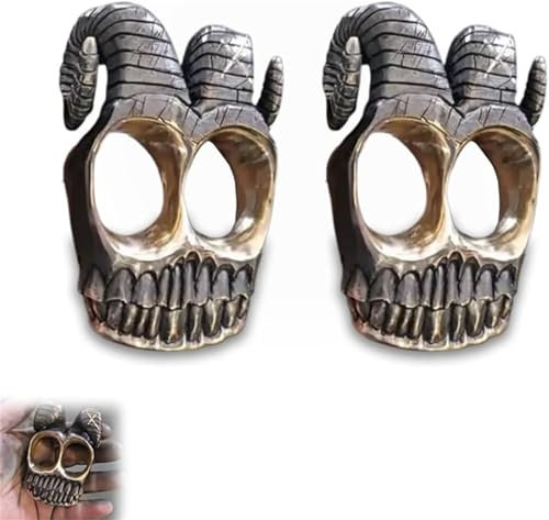 ERISAMO Handmade Ram Horn Skull Knuckles, Vintage Ram Horn Punk Finger Skeleton Ring, Cool Metal Skull Knuckles with Ram Horns,for Bikers & Hip Hop Culture Enthusiasts (2Pcs)