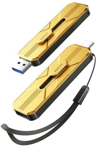 iDsonix Chiavetta USB 128 GB SSD esterna con USB A 3.2 + Tipo C, design scorrevole a 3 stadi, fino a 1073 MB/s, SSD portatile in lega per iPhone 17/16/15/PS5/telefono Android/Mac/Windows