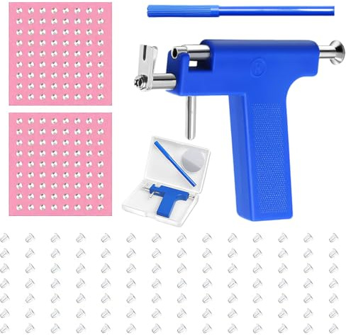 HAMKU Set Di Pistole Per Piercing All'Orecchio,Pistola Orecchini Riutilizzabili,Set Di Orecchini Professionali Per Corpo,Naso e Labbra,Con Perni In Acciaio Inox,Asta Argentata Con In Acciaio Inox
