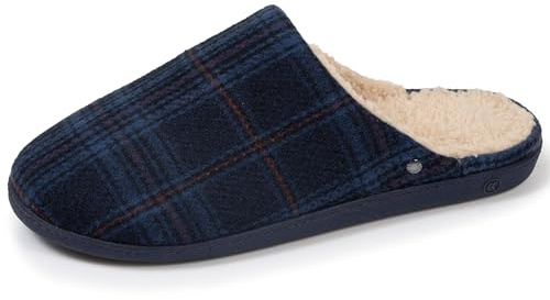 Isotoner Chaussons pantoufles Mules homme ultra confortables et légers, mousse à mémoire de forme, 43, tartan bleu