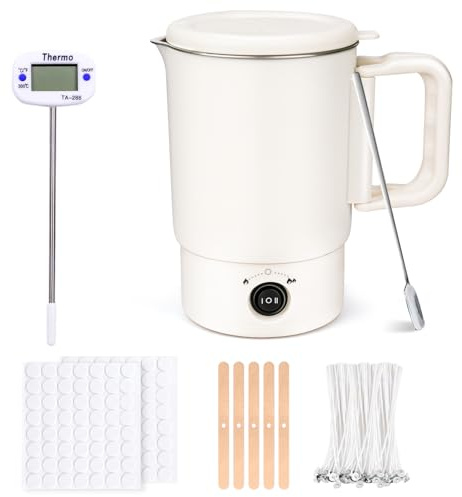 Spoyletto Derretidor de Cera Eléctrica para Hacer Velas, Fundidor de Cera para Velas, Olla de Fusión de Cera, Termómetro, Mechas de Vela, Pegatinas para Mechas de Vela, Soporte para Mecha y Cuchara