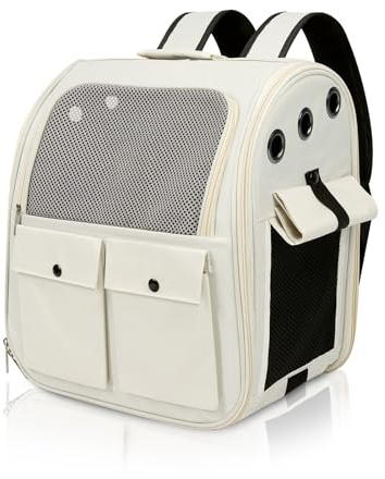 YooxArmor Mochila Transportadora para Gatos Perro,Bolsa Plegabl Transportin Mochila para Mascotas hasta 8 kg con Ventana de Malla,Blanco