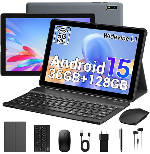 PIXGOOD Android 15 Tablette, 36GB RAM+128GB ROM (2TB TF), 5G WiFi, Tablet 10,1 Pouces, Octa-Core, Widevine L1, 8000mAh, 8MP+5MP, Tablette avec Clavier ect Gris