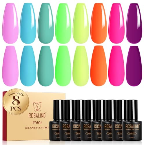 ROSALIND Vernis Semi Permanent 8 Couleurs Rose Bleu Vert Jaune Orange