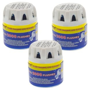 2000 Flushes Toilet Bowl Cleaner Dispensers – Blue Cleaning Formula with Natural Ingredients, Cistern Drop-In for Standard Toilet Tanks, 3-Pack (2000 Flushes Each), 12-Month Supply