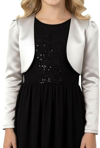 BlackButterfly Bambini Raso Manica Lunga Bolero Ragazze (Argento, 11-12 Anni)
