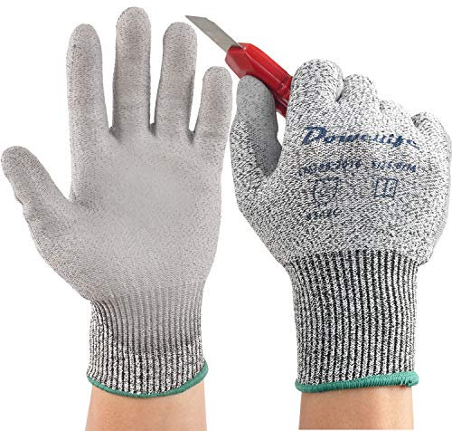 Dowellife Cut Resistant Work Gloves for Men & Women - ANSI A5 & EN388 Level 4, Breathable PU Coated, Grey Non-Marking - for Gardening, Fishing, Automotive, Construction, Wood Carving (X-Large, Grey)